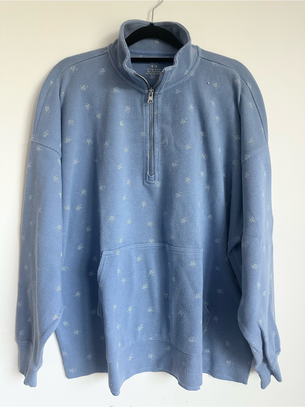 AERIE Ribbed Floral Printed Oversized Quarter Zip Sweatshirt in Color Coast M